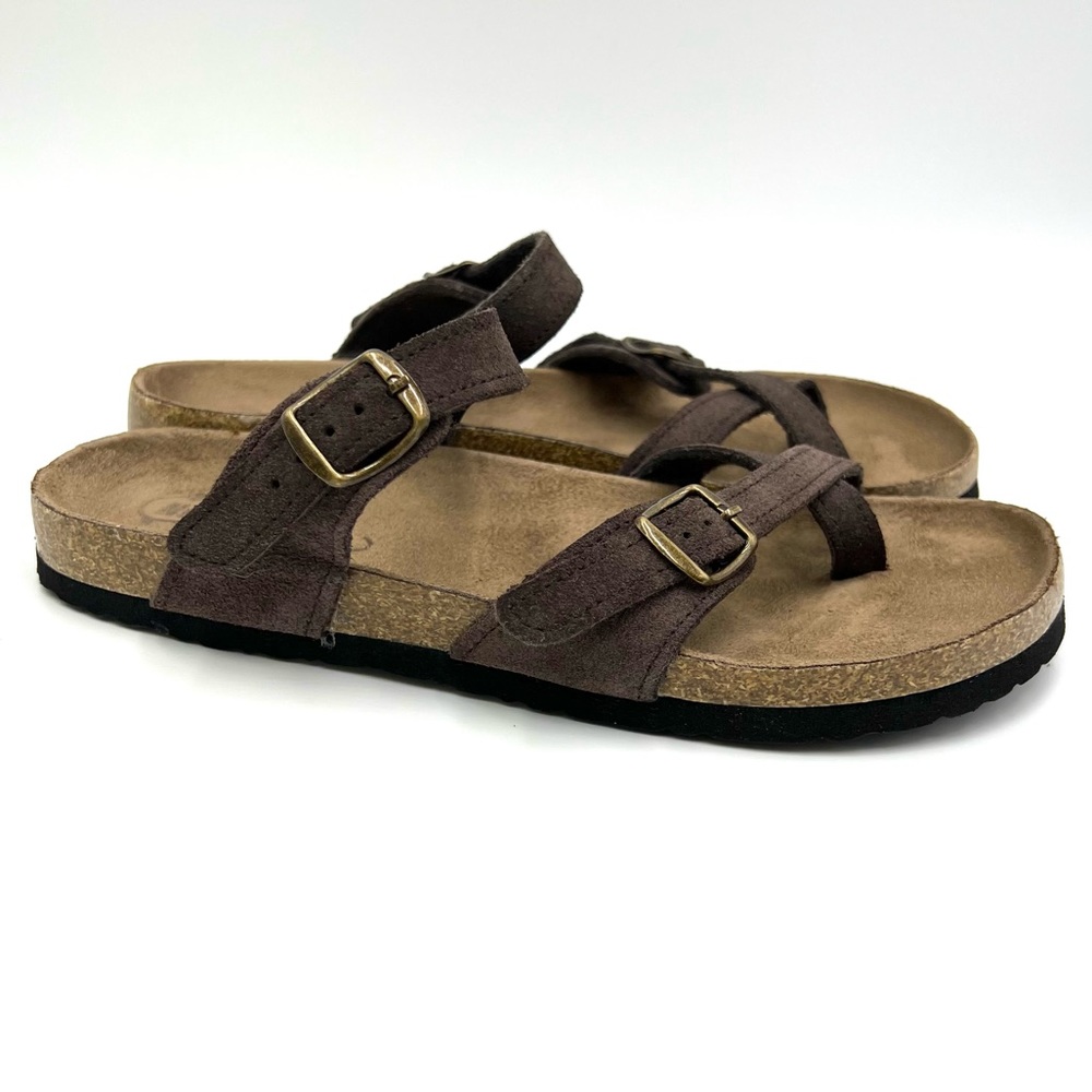 Northside Womens Size 6 Anya Brown Suede Leather Flat Flats Sandals‎ Shoes